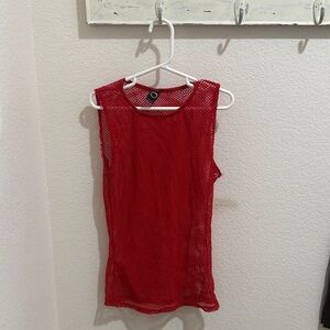 Vibrant Red Mesh Tank Top